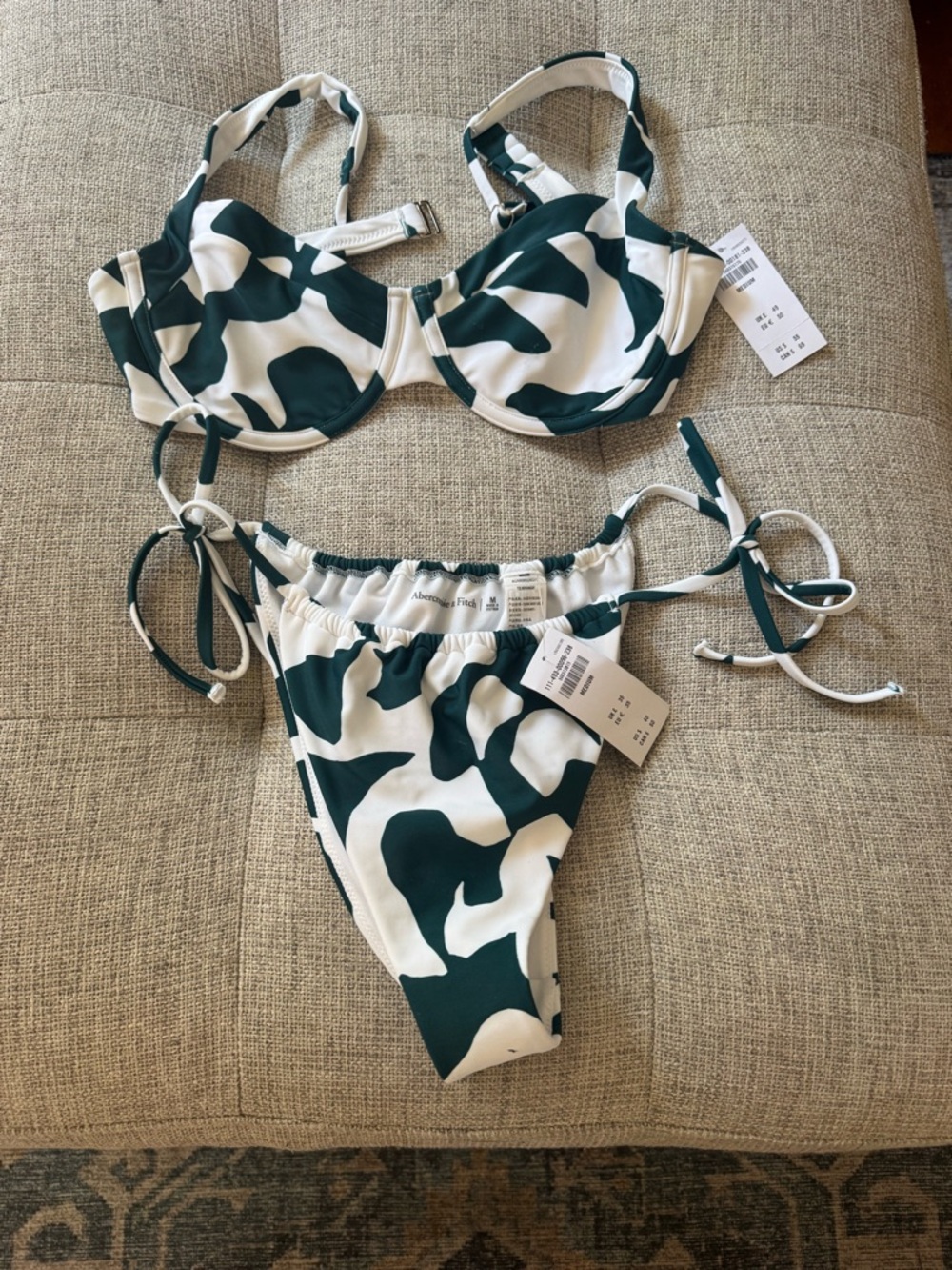 Green & White Patterned Bikini Set
